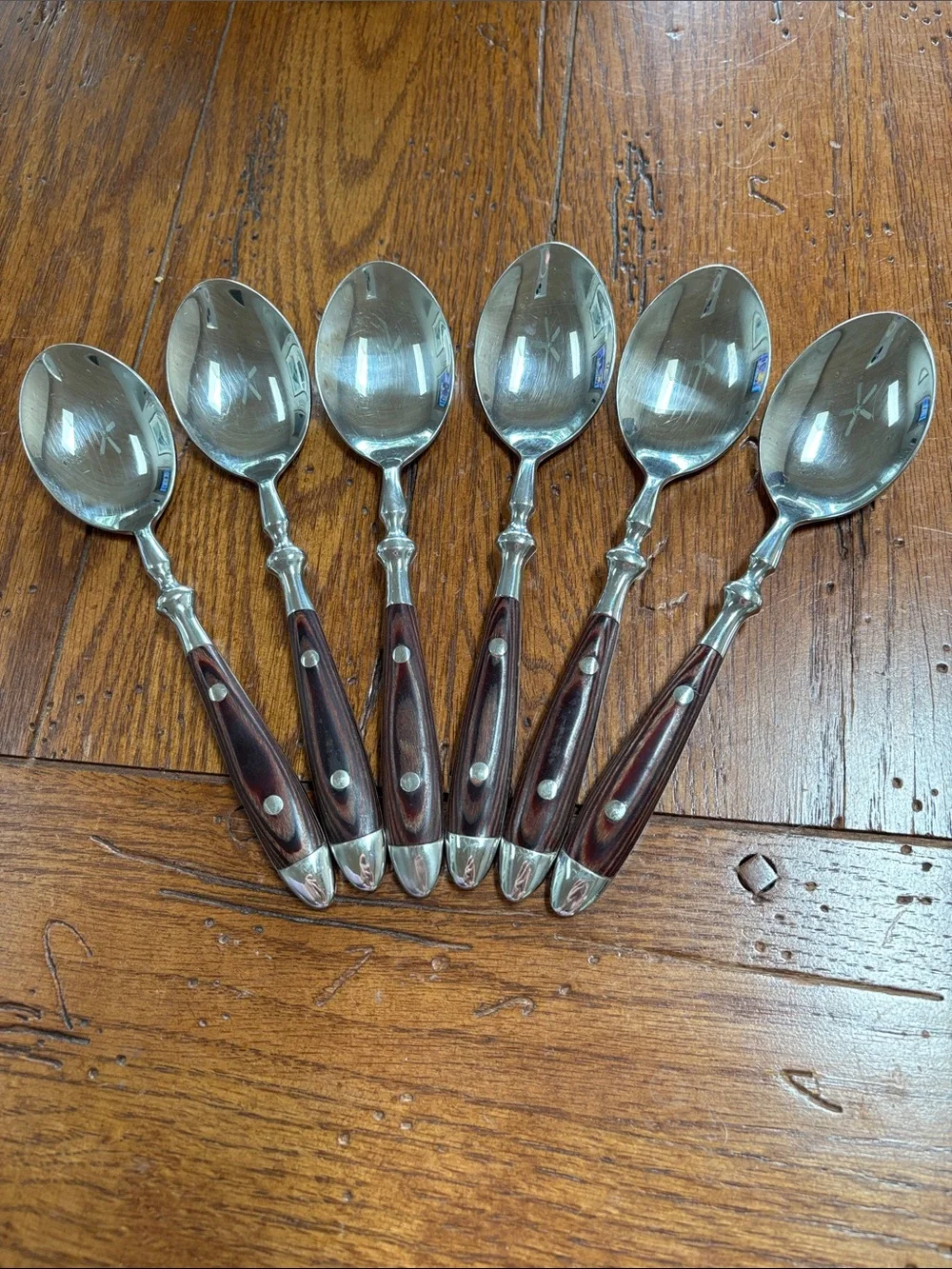 Sabateir Wood Handle Soup Spoons Set of 6 Vintage 7-1/2” Chefs Bistro Style